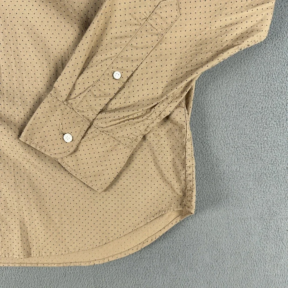 J Crew Shirt Mens Large Taupe Brown Cotton Geometric Dot Minimalist Office New
